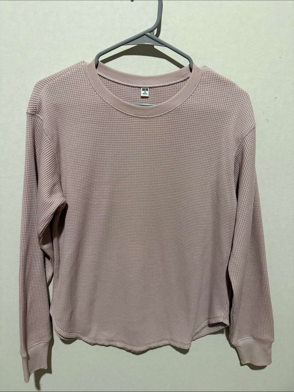 Uniqlo Women's Waffle Long Sleeve Top in Dusty Pink